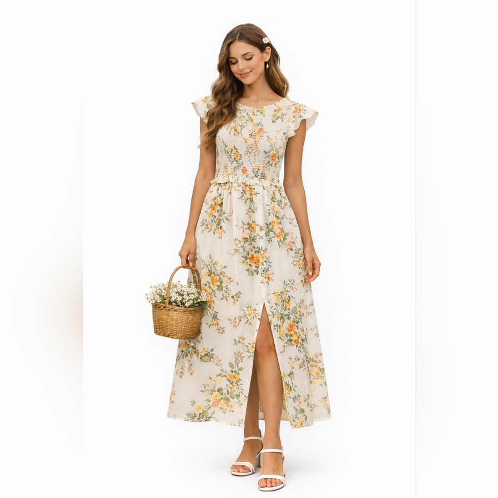 SugarLips Cottagecore Floral Smocked Midi Dress Small